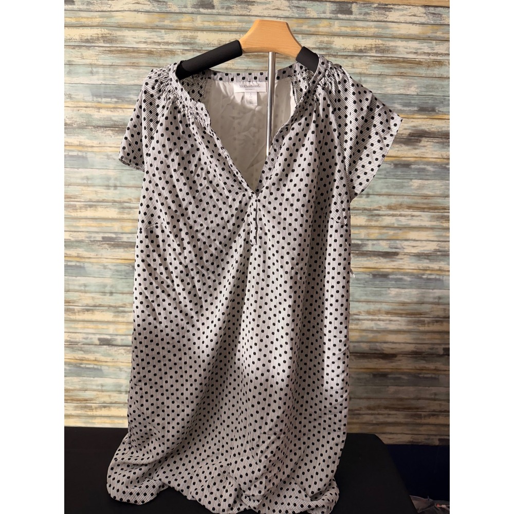 Motherhood Maternity Dress Small White Black Excellent Polka Dot Striped Shift